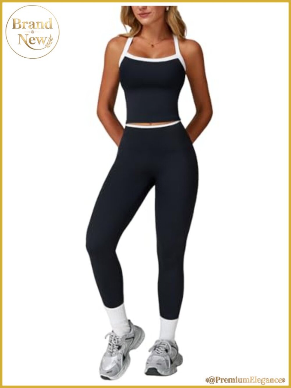 Women's 2-Piece Workout Set Cross Back Tank Top High Waist Leggings Gym